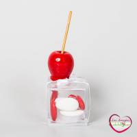 boite plastique carrée dragee thème gourmandise pomme amour